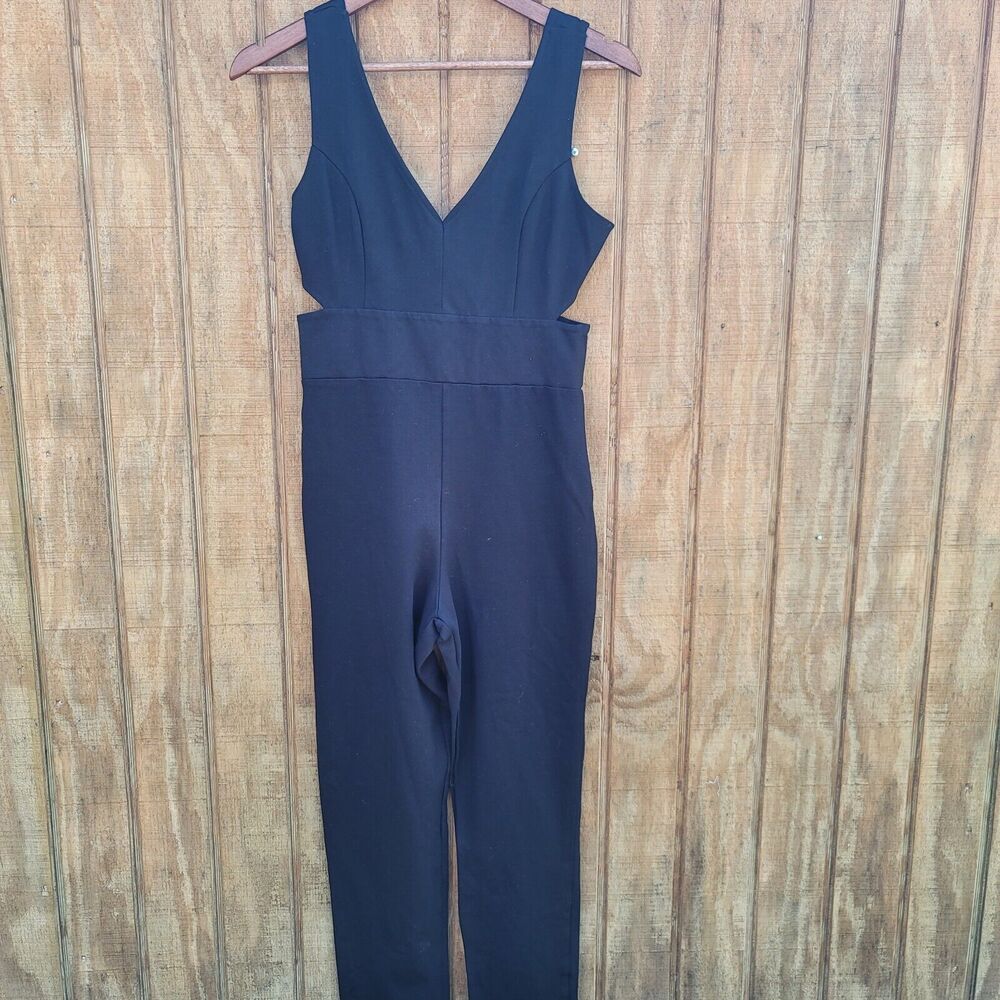 Rolla Coster Black V Neck Sleeveless Cut Outs Full Length Jumpsuit Womens Size L